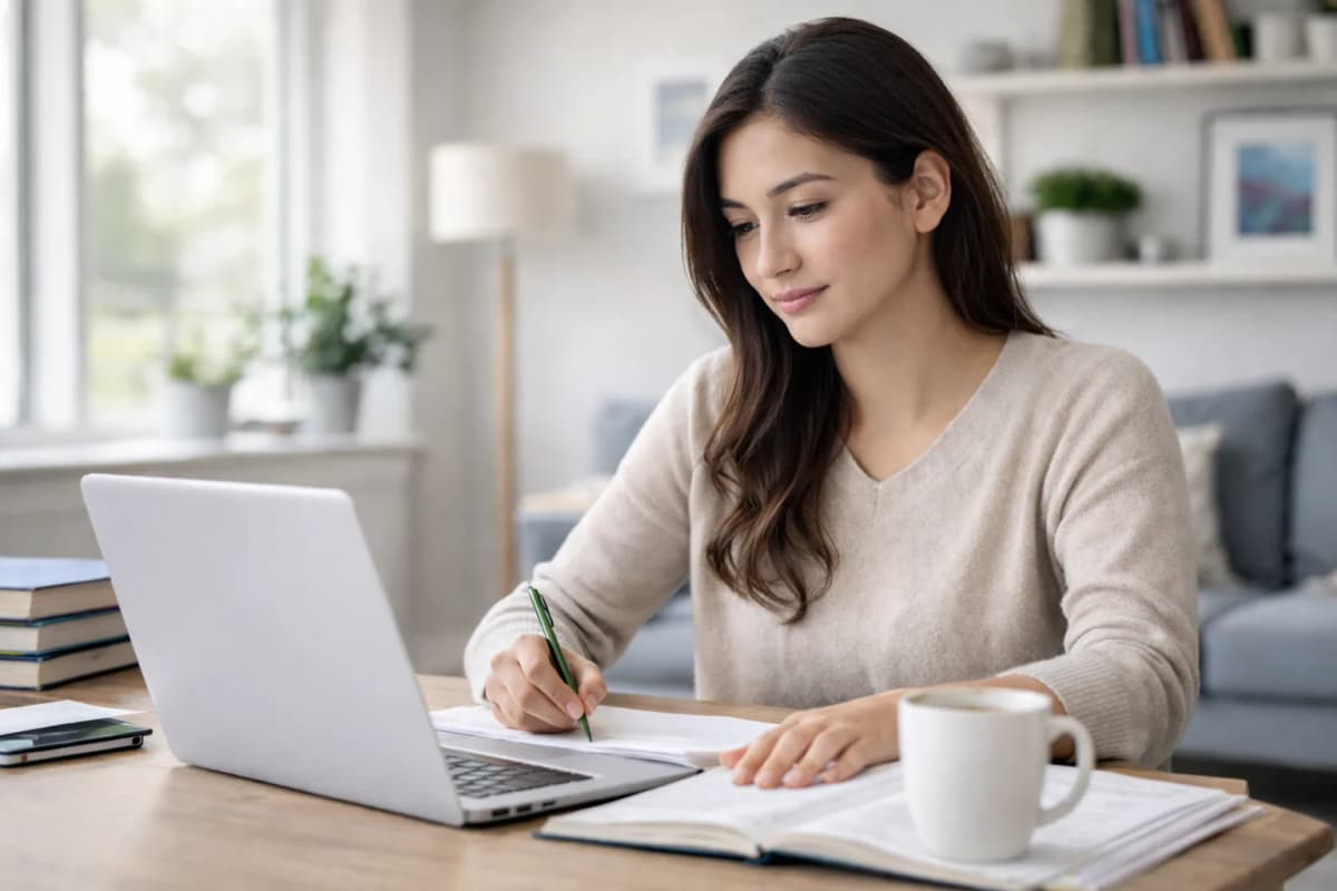 Student researching nursing programs at home